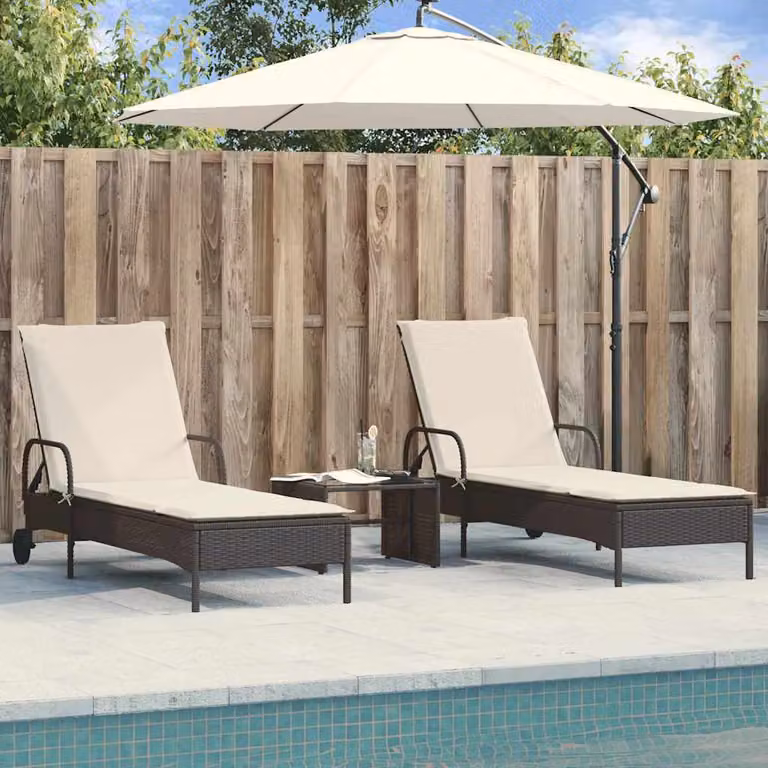 Set di 2 lettini prendisole vidaXL in polyrattan neri con cuscini impermeabili e poggiatesta regolabile