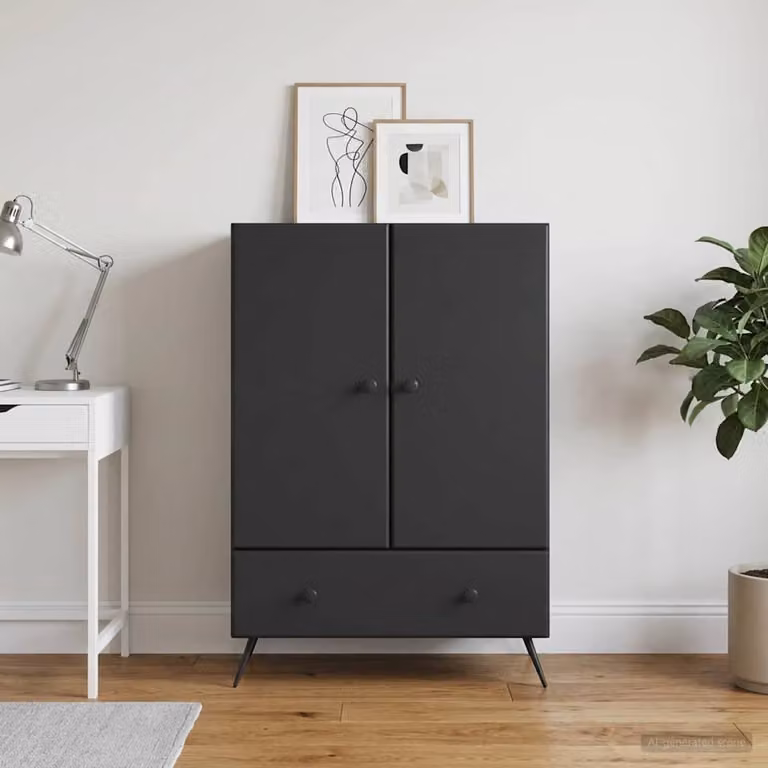 Credenza moderna vidaXL in legno ingegnerizzato e metallo, colore nero, L 66 cm x P 34,5 cm x H 95 cm