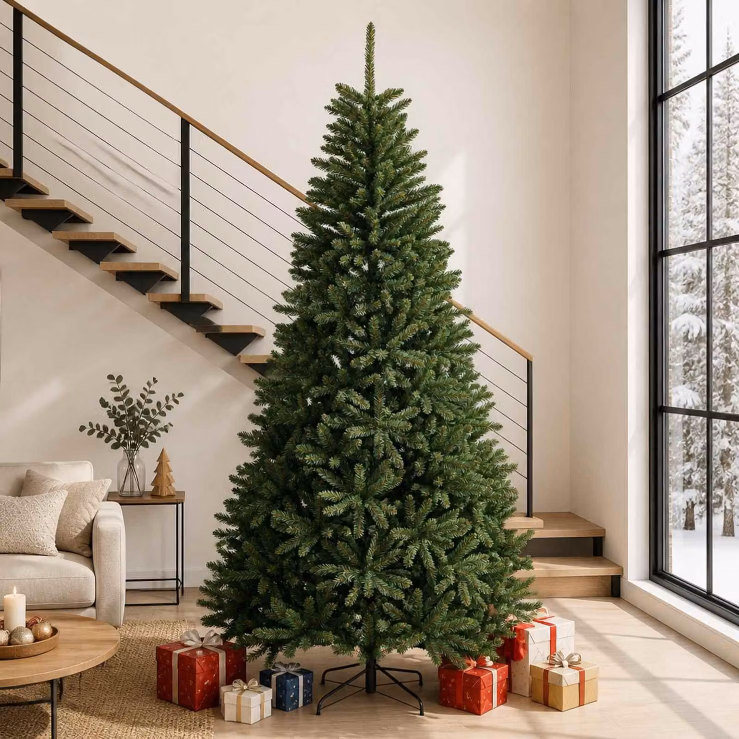 Albero di Natale artificiale pieghevole, altezza 270 cm, PVC, colore verde medio