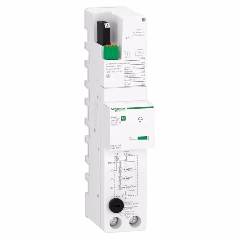 Scaricatore combinato ABN ZP T1 T2 T3 12,5 kA TNC 3P, presa di derivazione con indicatore visivo e contatto di segnalazione R9L22312