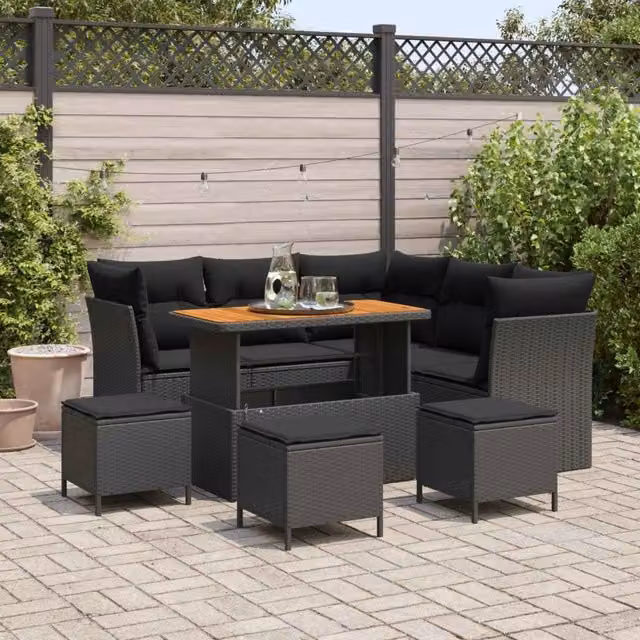 Set Divano da Giardino 9 pz 5-Numero di posti Nero polyrattan 3363439