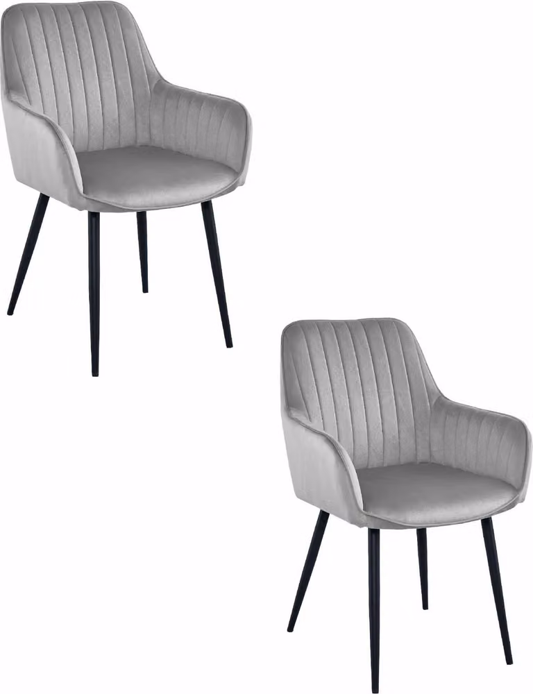 Sedia Valora SOLDEN in velluto grigio argento con gambe nere x2 - Doppio set di moderne sedie grigie