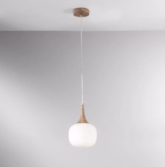 Lampadario a sospensione Jaipur in legno e bianco per ambiente e design, E14, D: 17 cm, H: 150 cm – 1