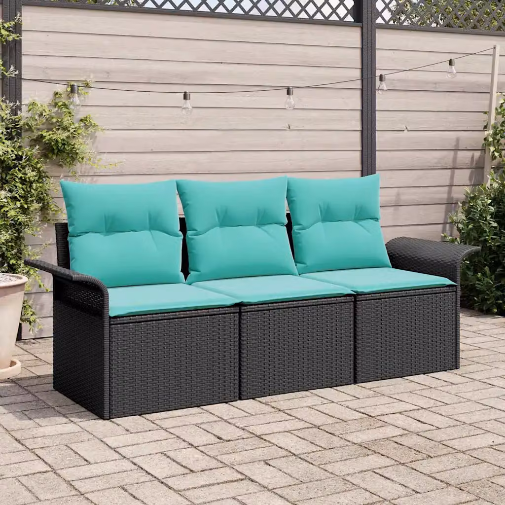 Set Divano da Giardino Moderno vidaXL in Rattan e Metallo con Cuscini Color Turchese e Nero