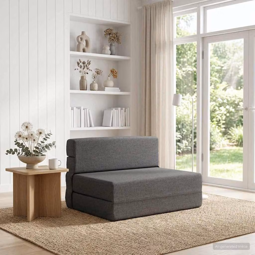 Divano Letto Pieghevole vidaXL in Tessuto Grigio per Soggiorno e Camera da Letto L: 80 cm, P: 70 cm, H: 60 cm