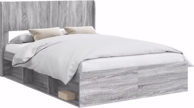 Letto matrimoniale | Letto per adulti | Struttura del letto con stoccaggio e testata Sonoma grigio