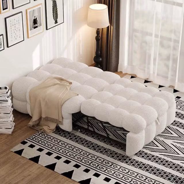 Pouf letto 2in1 - Xylo - beige, tessuto teddy, morbido, trasformabile