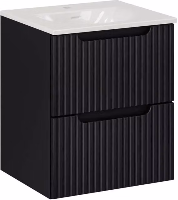 Set da bagno VANO 50cm: mobile sottolavabo con cassetti scanalati verticalmente + lavabo incassato bianco