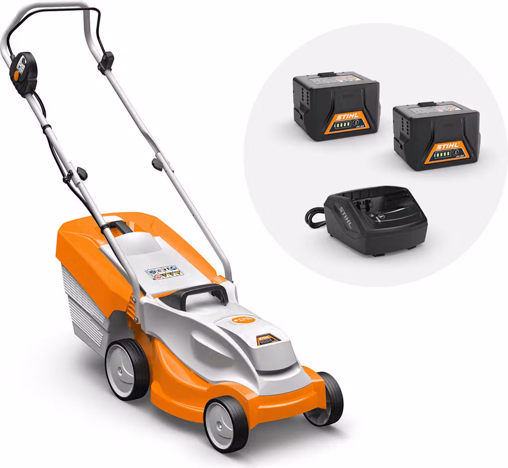 ACCU RASER MOWER STIHL RMA 235, SET con 2x batteria AK20 e caricatore AL 101