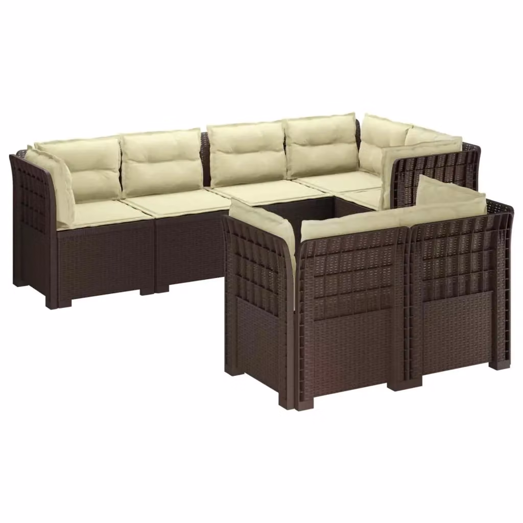 Set da giardino moderno vidaXL con 7 posti in polyrattan marrone e beige con cuscini inclusi e rivestimenti rimovibili – 2