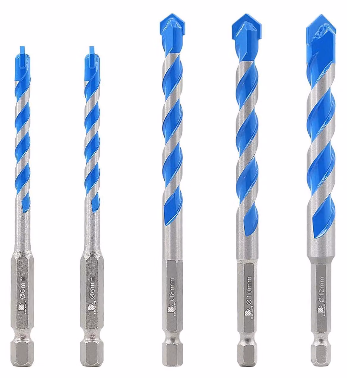 Set di trapani per cemento, piastrelle e pietra, con gambo esagonale, trapano universale per cemento, piastrelle morbide: 6 mm x 2, 8 mm, 10 mm, 12 mm