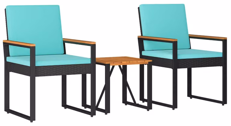 Set Mobili da Esterno 3 pcs Nero e Turchese polyrattan