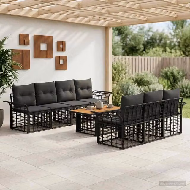 Set Divano da Giardino 8 pz Nero e Grigio scuro polyrattan 3437953