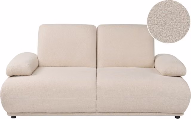 Divano a 2 posti beige con rivestimento in bouclé schienale e braccioli regolabili gambe in legno moderno per soggiorno
