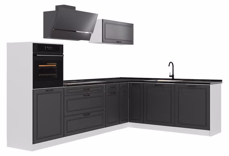 Cucina angolare completa Vicco R-Line Antracite country/Bianco 287 x cm senza piano di lavoro, Model 68213