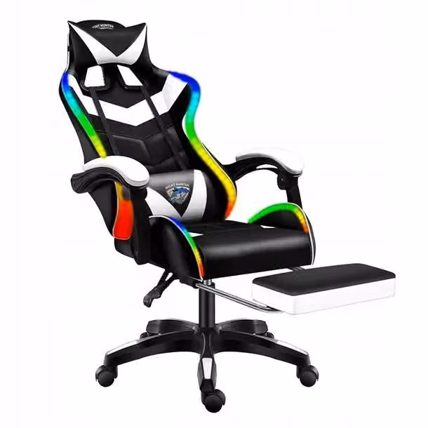 Sedia da ufficio Sedia da computer Sedia da scrivania Sedia da gioco ergonomica Massaggio LED Bianco