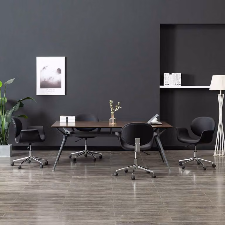 Set di 4 sedie da pranzo girevoli vidaXL in similpelle nera con ruote e design moderno
