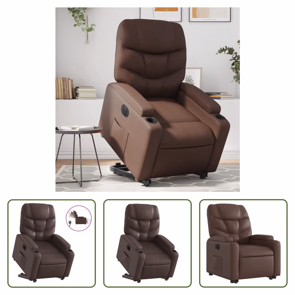 The Living Store Poltrona relax con supporto elettrico in Pelle finta marrone