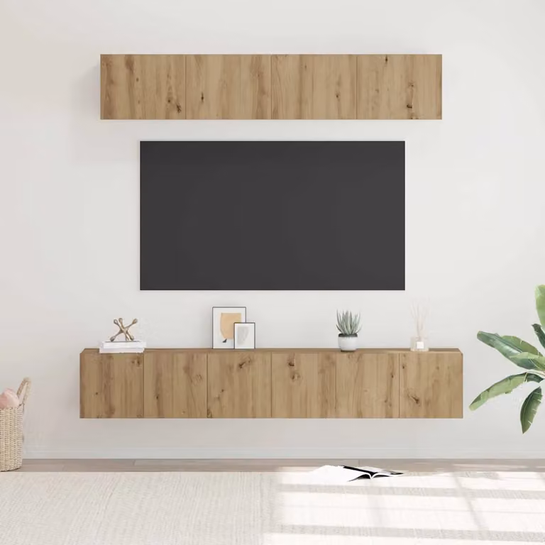 Set mobile TV vidaXL 5 pezzi in legno ingegnerizzato Rovere artigianale, colore marrone e beige per il tuo soggiorno
