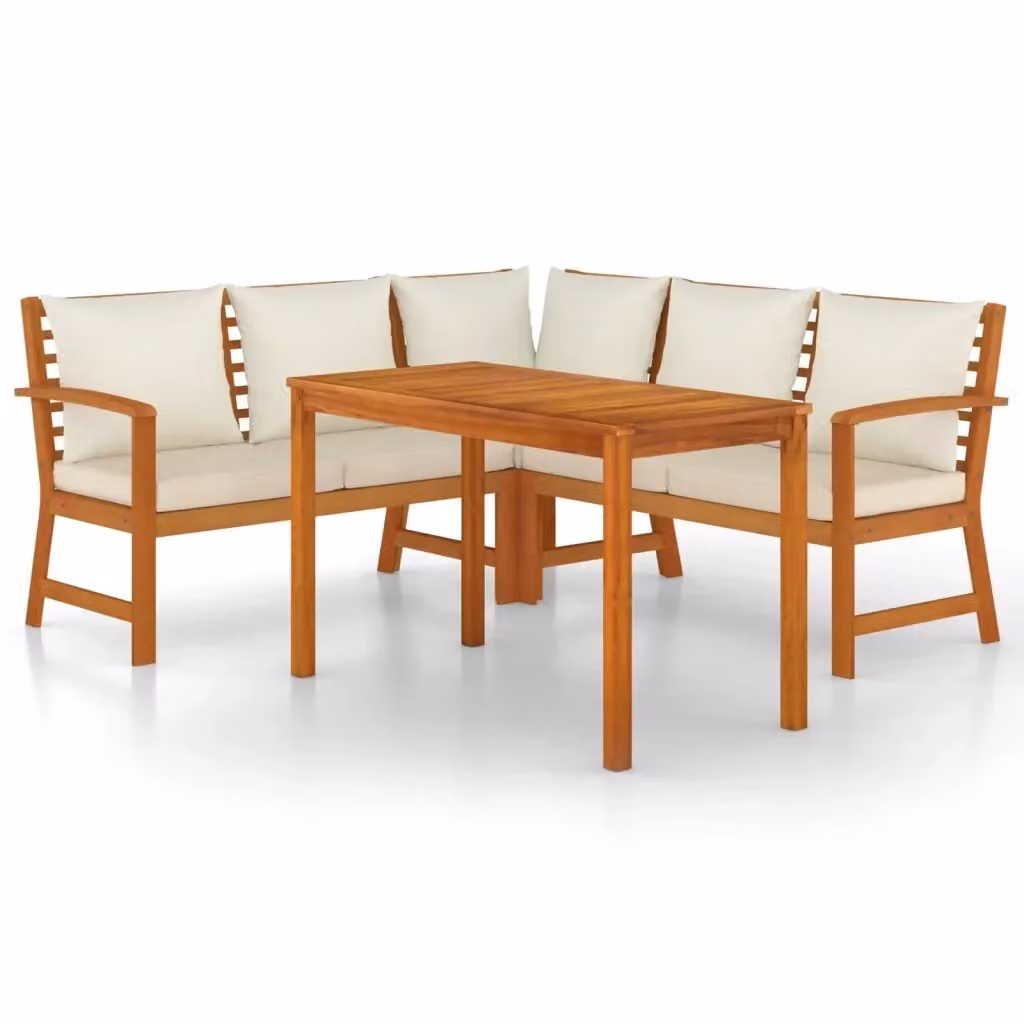 Set da pranzo da giardino vidaXL in legno di acacia con 4 cuscini, colore marrone e bianco, L/P/H: 114.5 x 60.5 x 81.0 cm – 2
