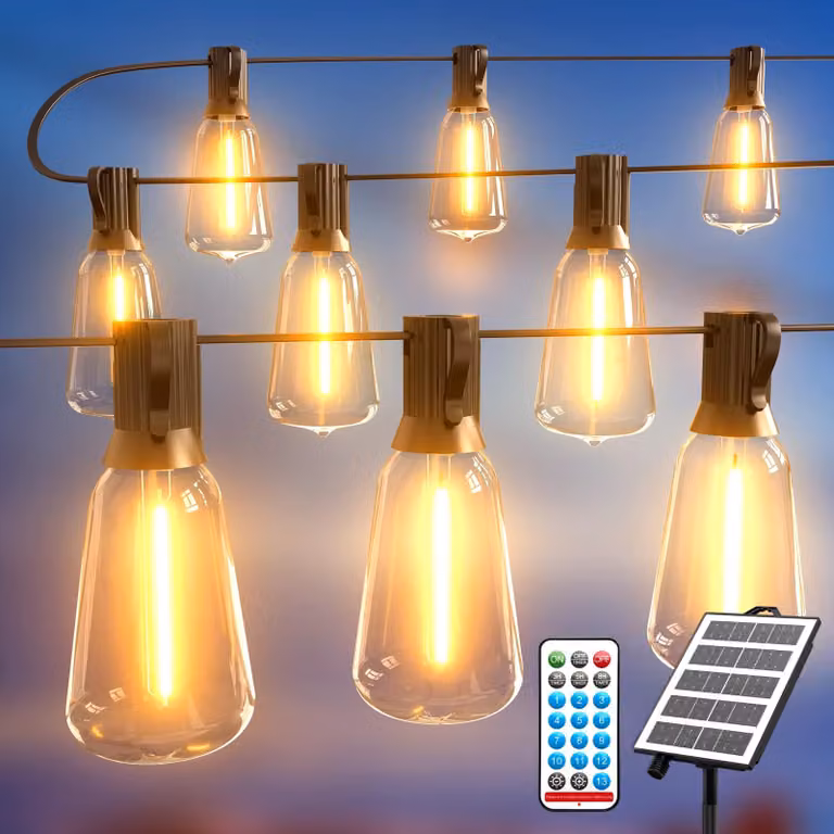 Catena luminosa solare, 12,8 metri, 18+1 LED, tipo S14, con dimmer, 13 modalità, timer