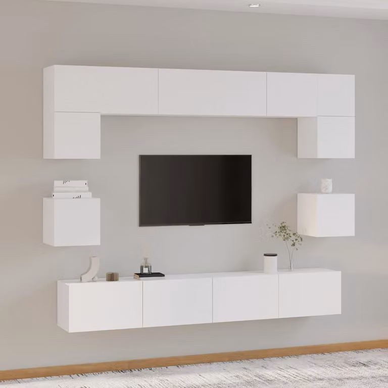 Set di mobili porta TV vidaXL da 8 pezzi in legno e MDF bianco opaco per soggiorno