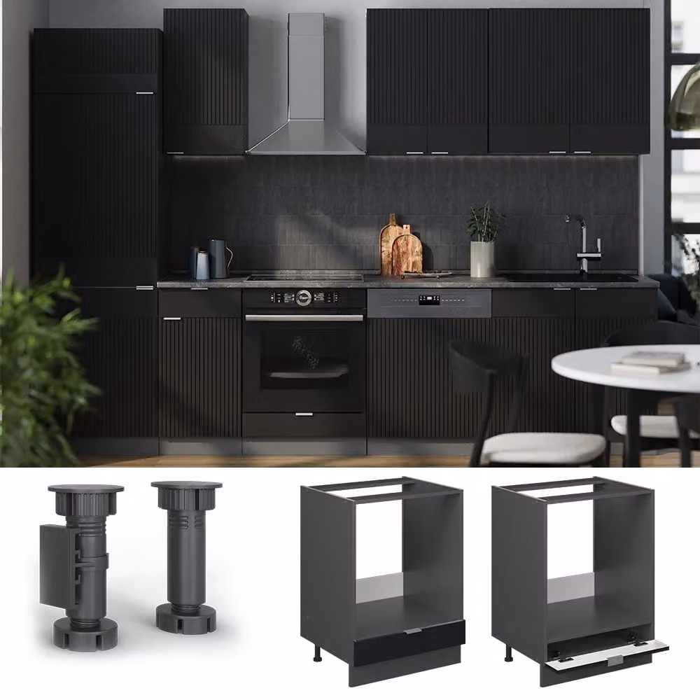 Mobile per forno da incasso Vicco Fame-Line Nero rigato e Antracite, larghezza 60 cm – 2