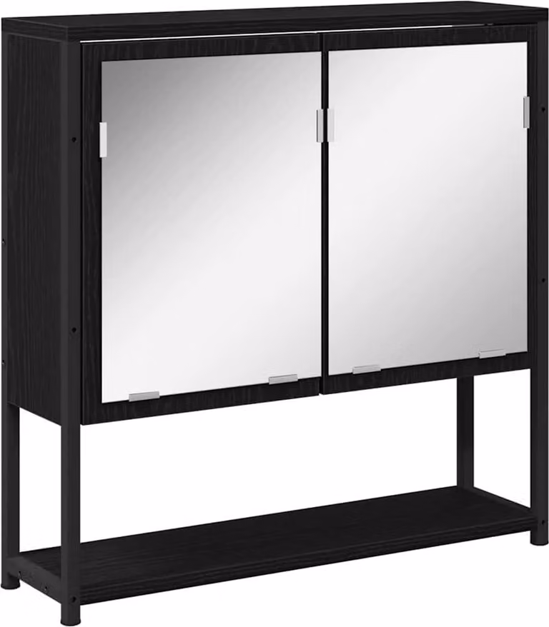 Mobiletto per specchio con porta Rovere Nero 60 x 16 x 60 cm
