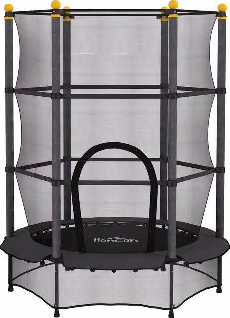 Mini Trampolino Elastico HOMCOM per Bambini con Rete di Sicurezza e Pali Imbottiti, Nero, L 190 cm x P 140 cm – 1