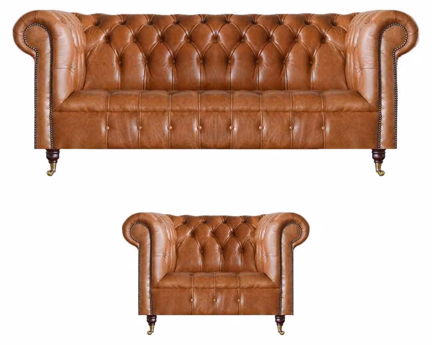 Braune Stilvolle Chesterfield Ledersofas Komplette Couchgarnitur 2tlg