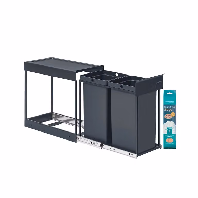 Pattumiera estraibile da cucina con doppio scomparto, Grigio / 2 x 15 L