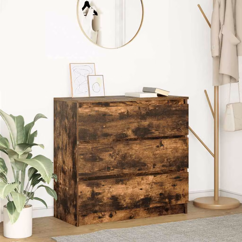 Credenza moderna vidaXL in legno multistrato color rovere fumo L: 80 cm, P: 35 cm, H: 76 cm