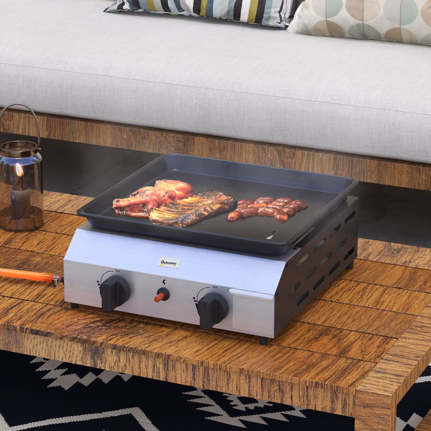 Piastra Barbecue a Gas da Tavolo Outsunny Argento con 2 Bruciatori da 4.8kw – 2