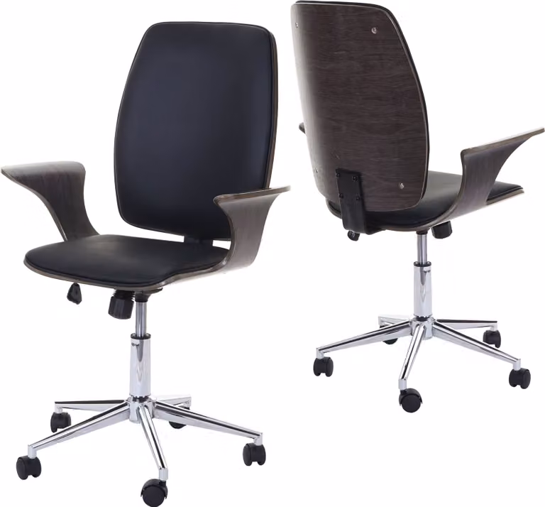 Sedia da ufficio HWC-C54, sedia girevole direzionale, Pelle finta bentwood ~ grigio, rivestimento nero