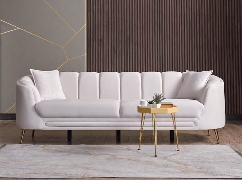 Exklusiver Weiß 3-Sitzer Wohnzimmer Polster Sitzmöbel Designer Möbel Modern