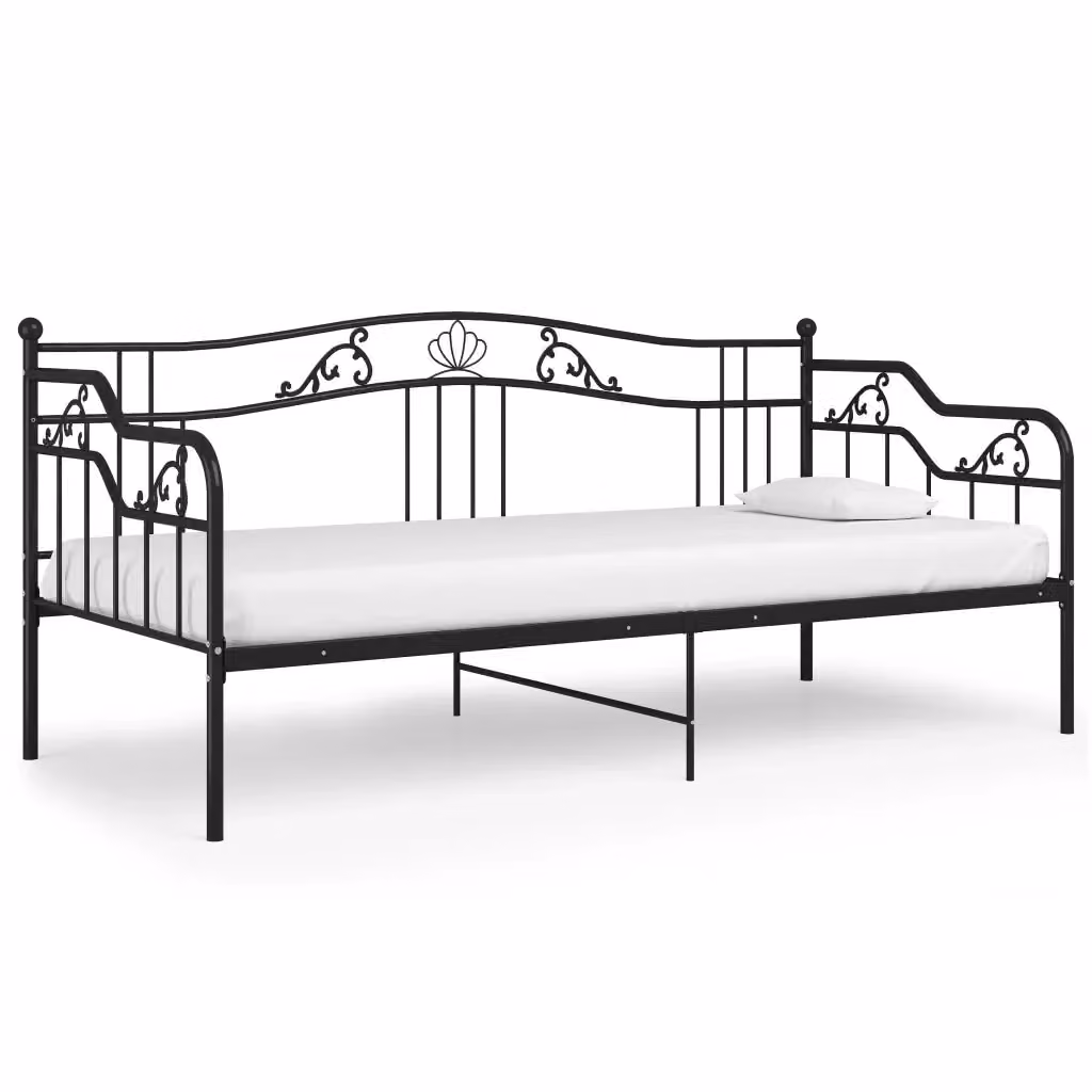 Divano Letto vidaXL in Metallo Nero con Rivestimento in Tessuto L/P/H: 90 x 200 x 91,5 cm – 2