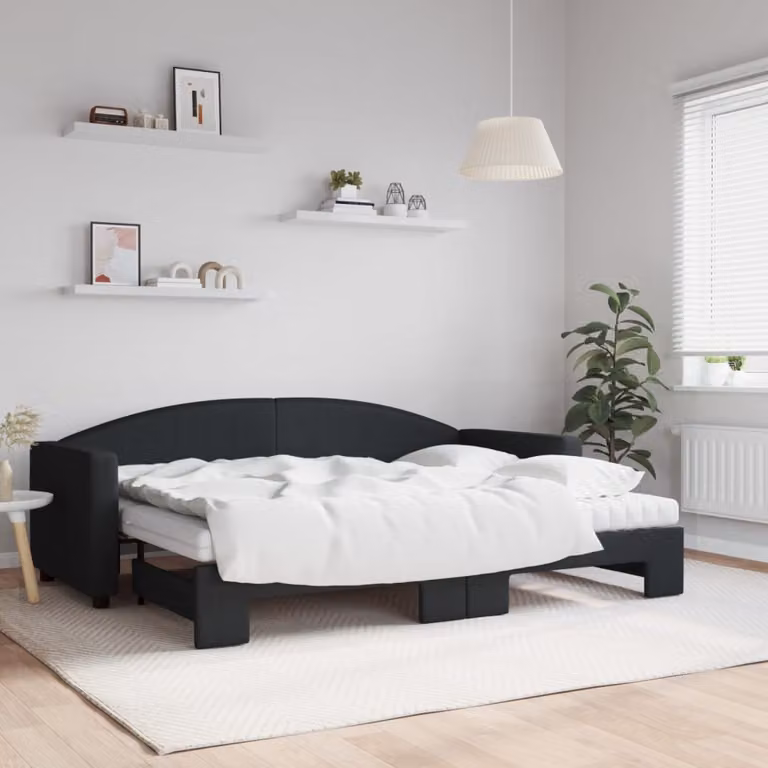 vidaXL Divano Letto Estraibile in Tessuto Nero con Materassi L: 200 cm, P: 80 cm, H: 75 cm