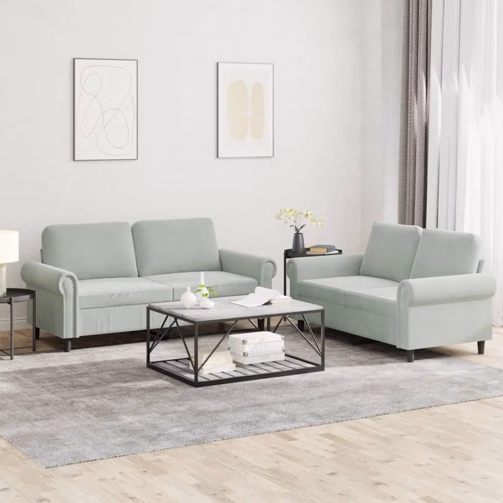 Maison Exclusive - Set divano a 2 posti con cuscini in velluto grigio chiaro
