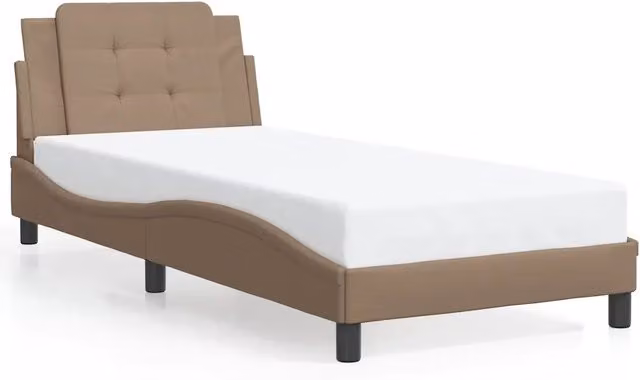 Letto singolo Zadar in similpelle beige con struttura in legno e doghe, L/P/H: 90 x 200 x 95 cm – 1