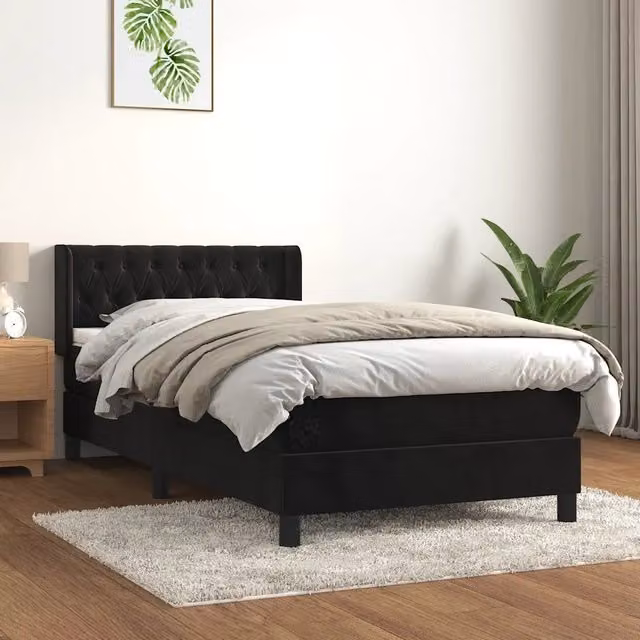 Giroletto a Molle con Materasso-Struttura Letto Nero 90x190 cm in Velluto 357323