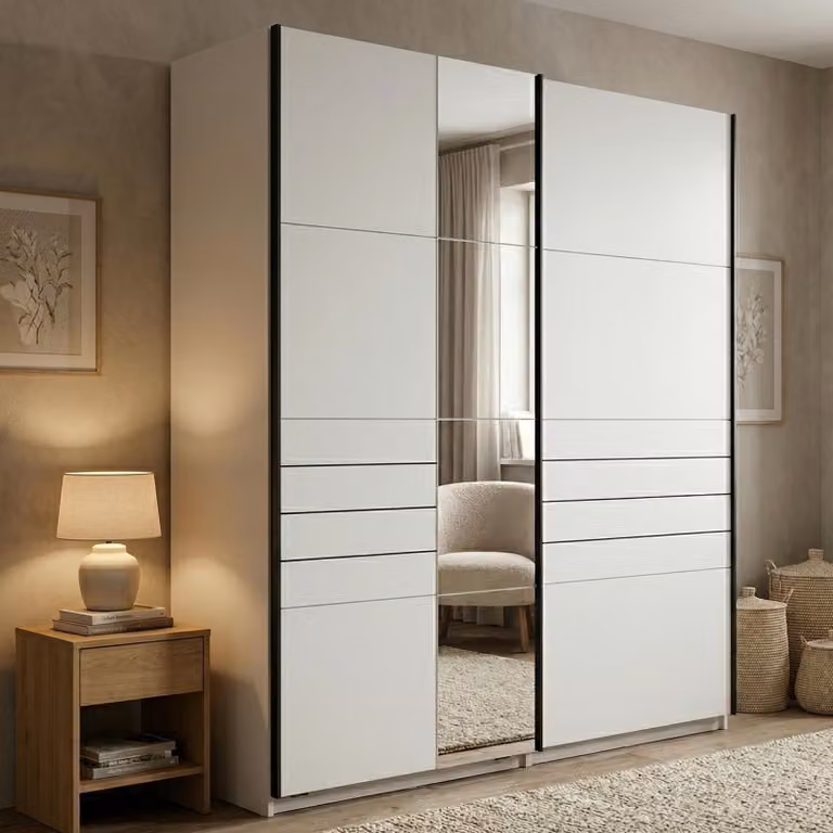 Dmora Guardaroba Grande Vialone 146x218h cm Bianco Opaco, Appendiabiti 2 Ripiani