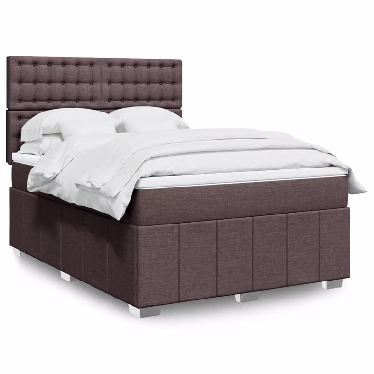 vidaXL Giroletto a Molle con Materasso Ibrido in Tessuto Marrone e Bianco L/P/H: 200 x 140 x 150,5 cm