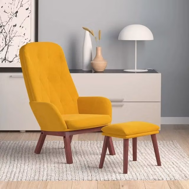Poltrona Relax con Poggiapiedi vidaXL in Velluto Giallo con Braccioli e Struttura Moderna – 1