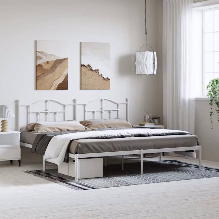 vidaXL Giroletto con Testiera in Metallo Bianco L: 198 cm, P: 207 cm