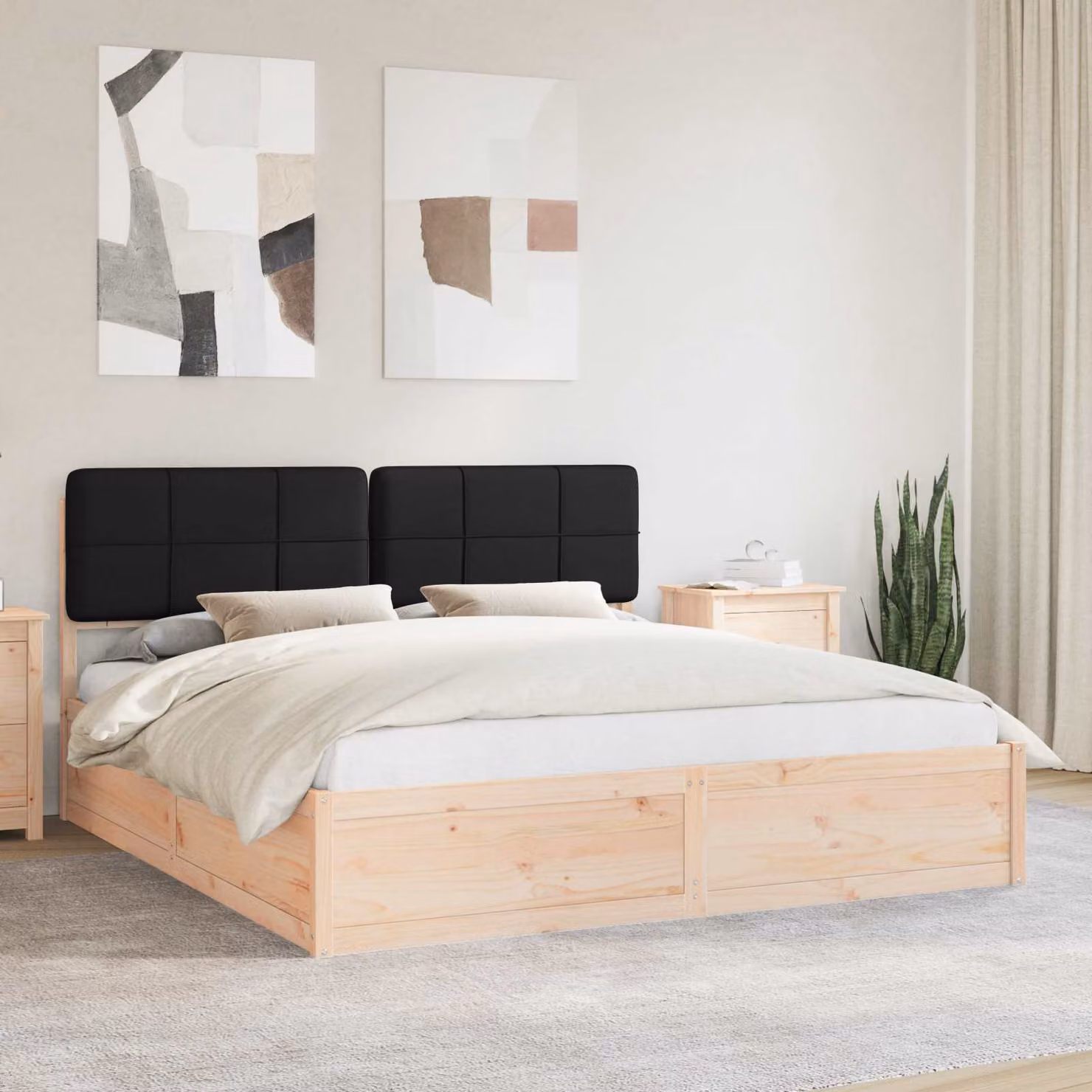 Letto con testiera rivestita vidaXL in pino massello nero 200 x 200 cm – 1