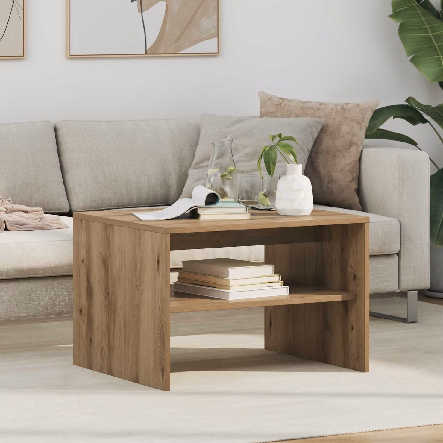 Tavolino da salotto moderno vidaXL in legno rovere marrone L: 60 cm, P: 50 cm, H: 40 cm