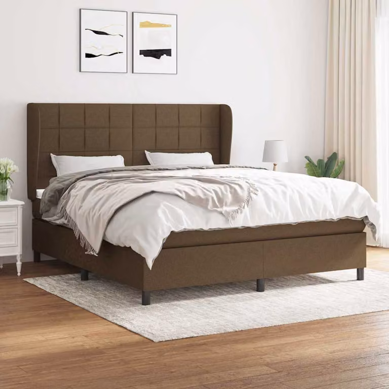 Giroletto a molle con materasso vidaXL in legno e tessuto, Marrone e Bianco, L/P/H: 160 x 200 x 128 cm