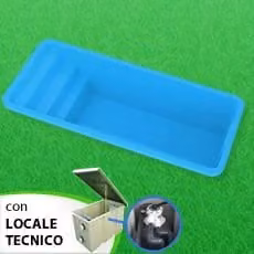Piscina interrata rettangolare in vetroresina GARDENIA di PISCINE ITALIA con locale tecnico e filtro, disponibile nei colori blu, sabbia o grigio