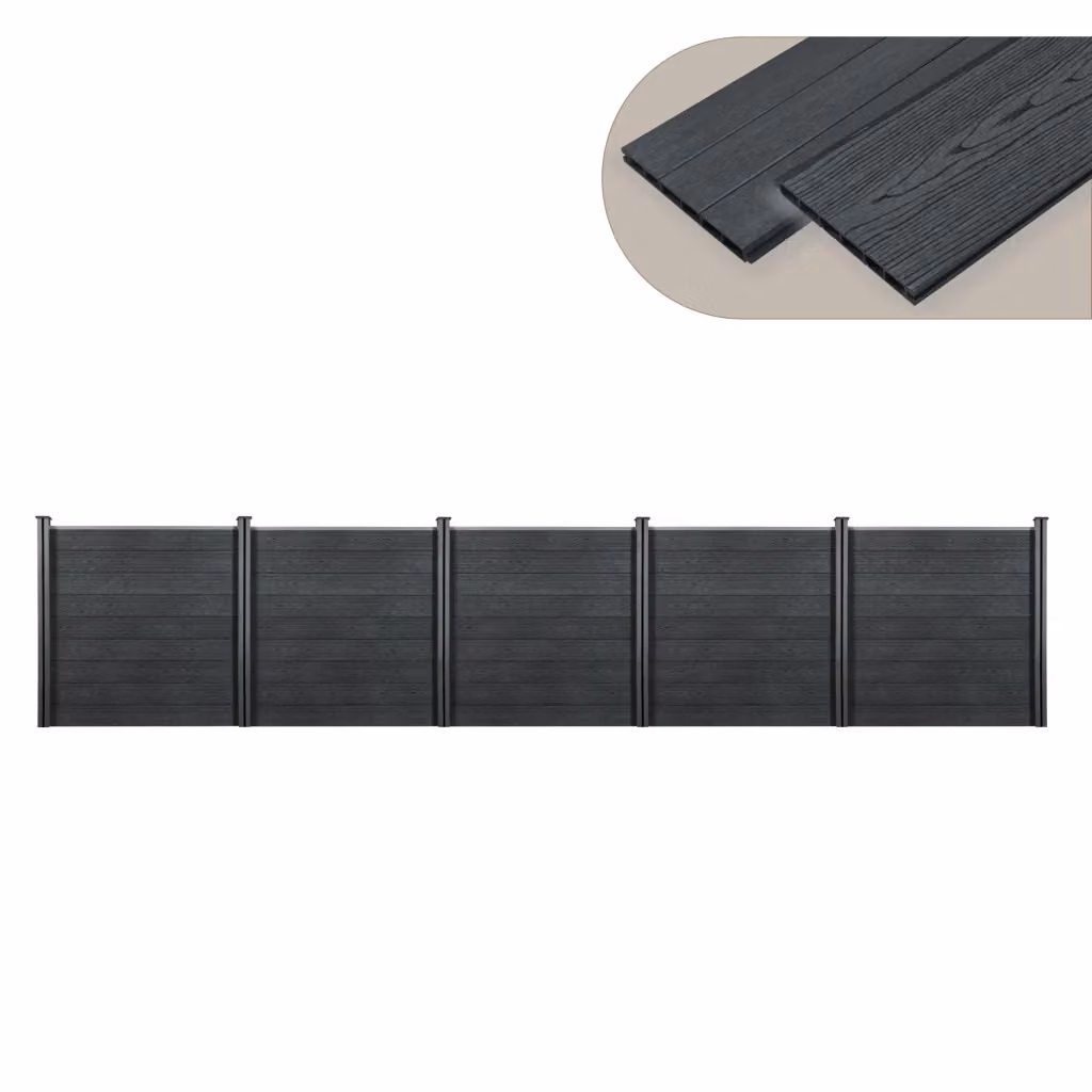 Recinzione in WPC per Giardino NEU.HOLZ Grigio, Staccionata Frangivista Opaca, L: 879 cm, H: 183 cm – 2