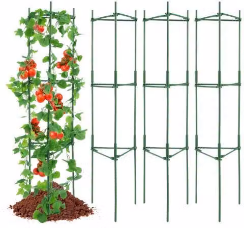 Set di 4 gabbie per pomodori VEVOR verdi in acciaio e plastica, supporti impilabili per piante rampicanti e orto, Altezza: 161,77 cm